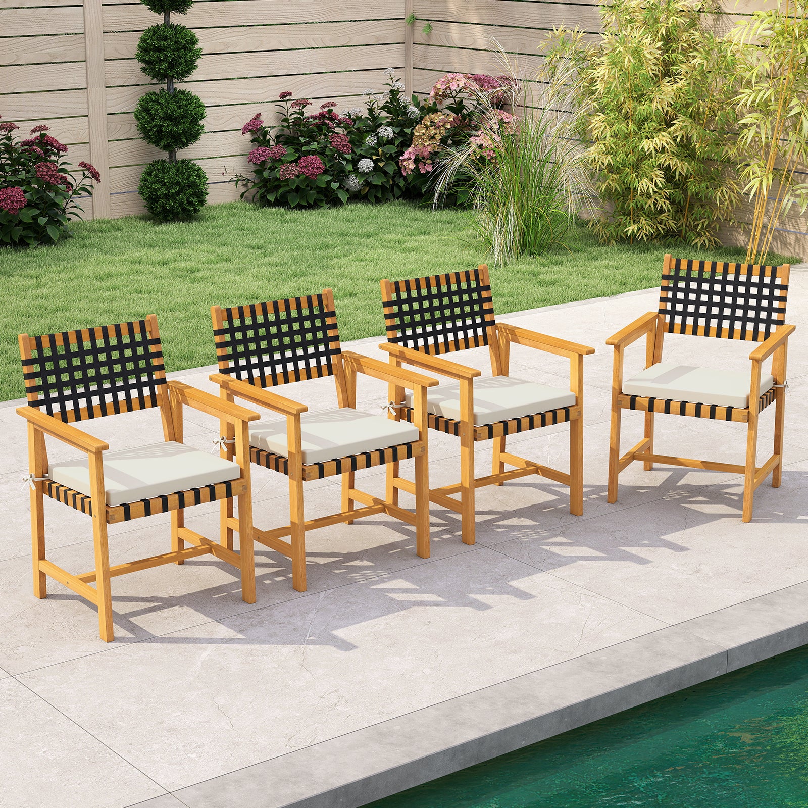 Outdoor Wooden Dining Chair Set of 2 with Armrests and Curved Back, White Patio Dining Chairs at Gallery Canada