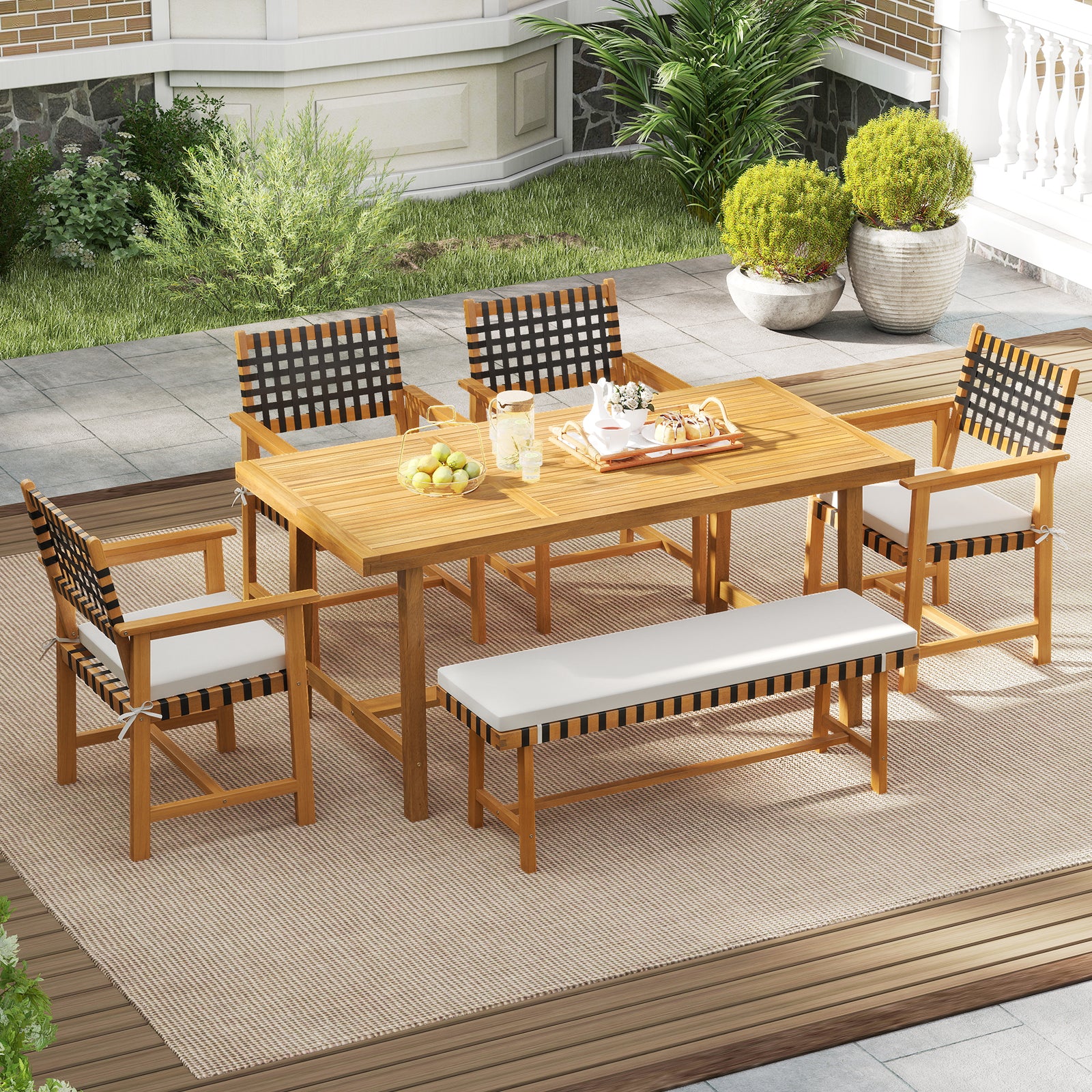 Outdoor Wooden Dining Chair Set of 2 with Armrests and Curved Back, White Patio Dining Chairs at Gallery Canada