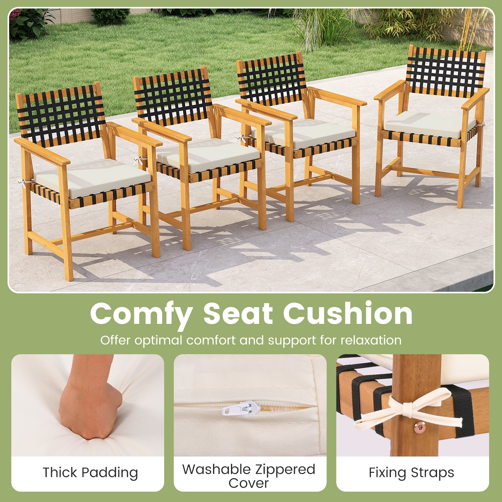 Outdoor Wooden Dining Chair Set of 2 with Armrests and Curved Back, White Patio Dining Chairs at Gallery Canada
