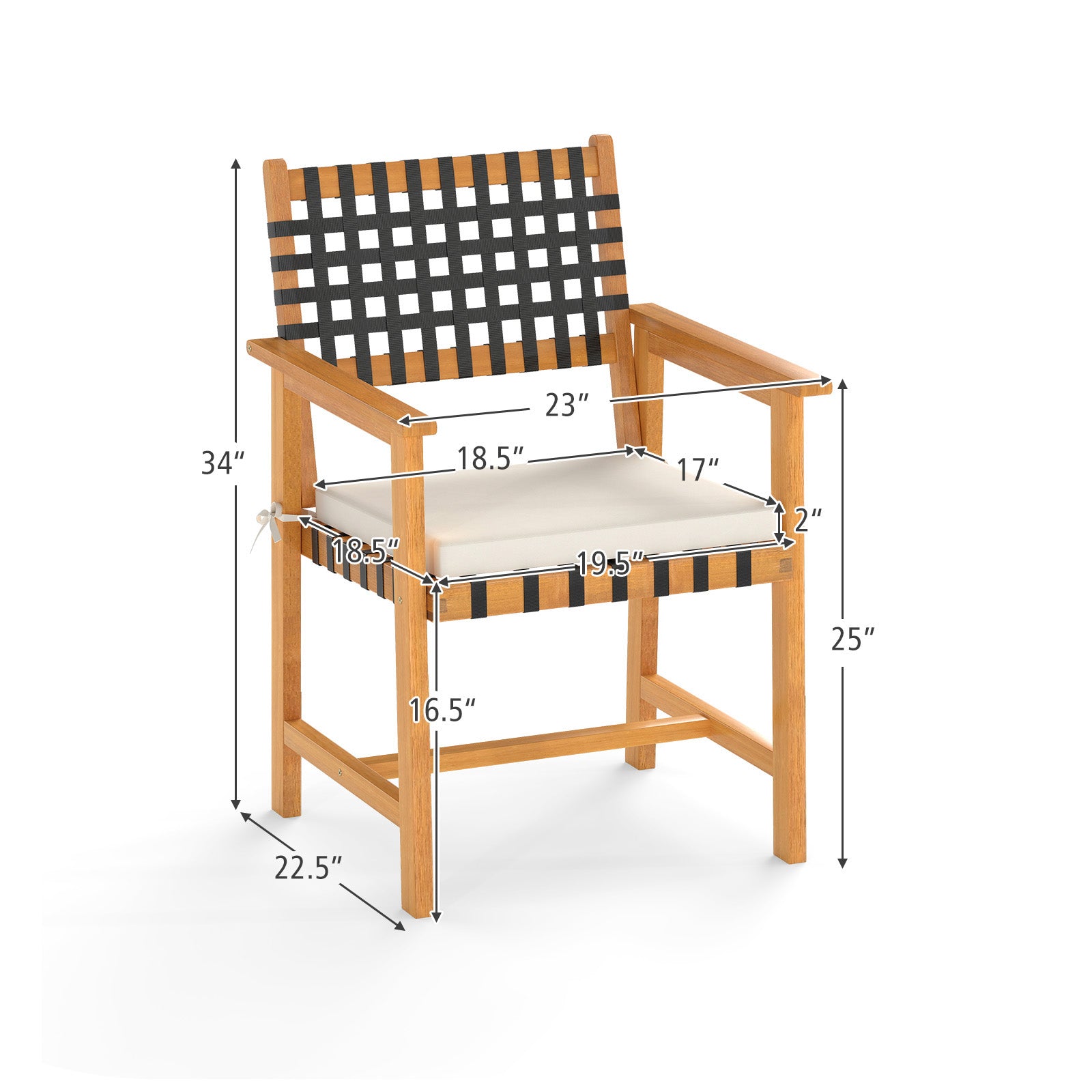 Outdoor Wooden Dining Chair Set of 2 with Armrests and Curved Back, White Patio Dining Chairs at Gallery Canada