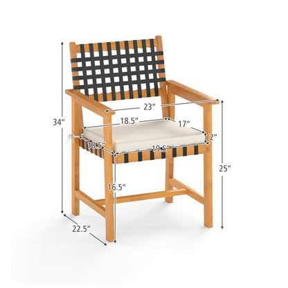 Outdoor Wooden Dining Chair Set of 2 with Armrests and Curved Back, White Patio Dining Chairs at Gallery Canada