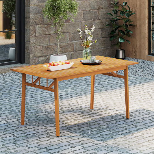 Outdoor Wooden Dining Table with Umbrella Hole and Stable Base, Natural Patio Dining Tables Natural at Gallery Canada