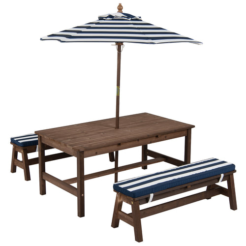 Kids Picnic Table, Outdoor Wooden, Removable Umbrella And Cushions