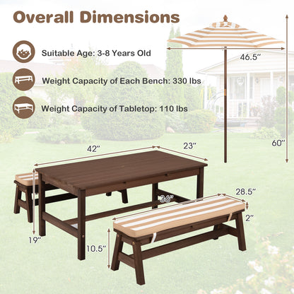 Outdoor Wooden Kids Picnic Table, Removable Umbrella, Cushions, Coffee Kids Table & Chair Sets at Gallery Canada