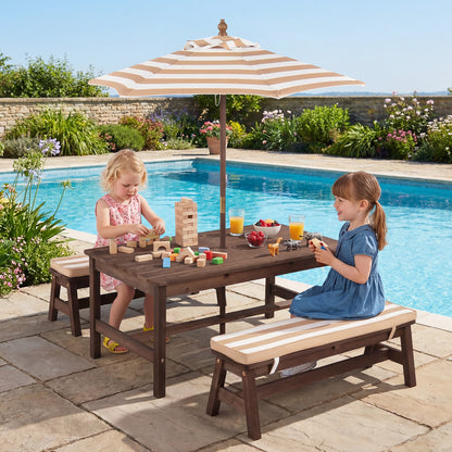 Outdoor Wooden Kids Picnic Table, Removable Umbrella, Cushions, Coffee Kids Table & Chair Sets at Gallery Canada