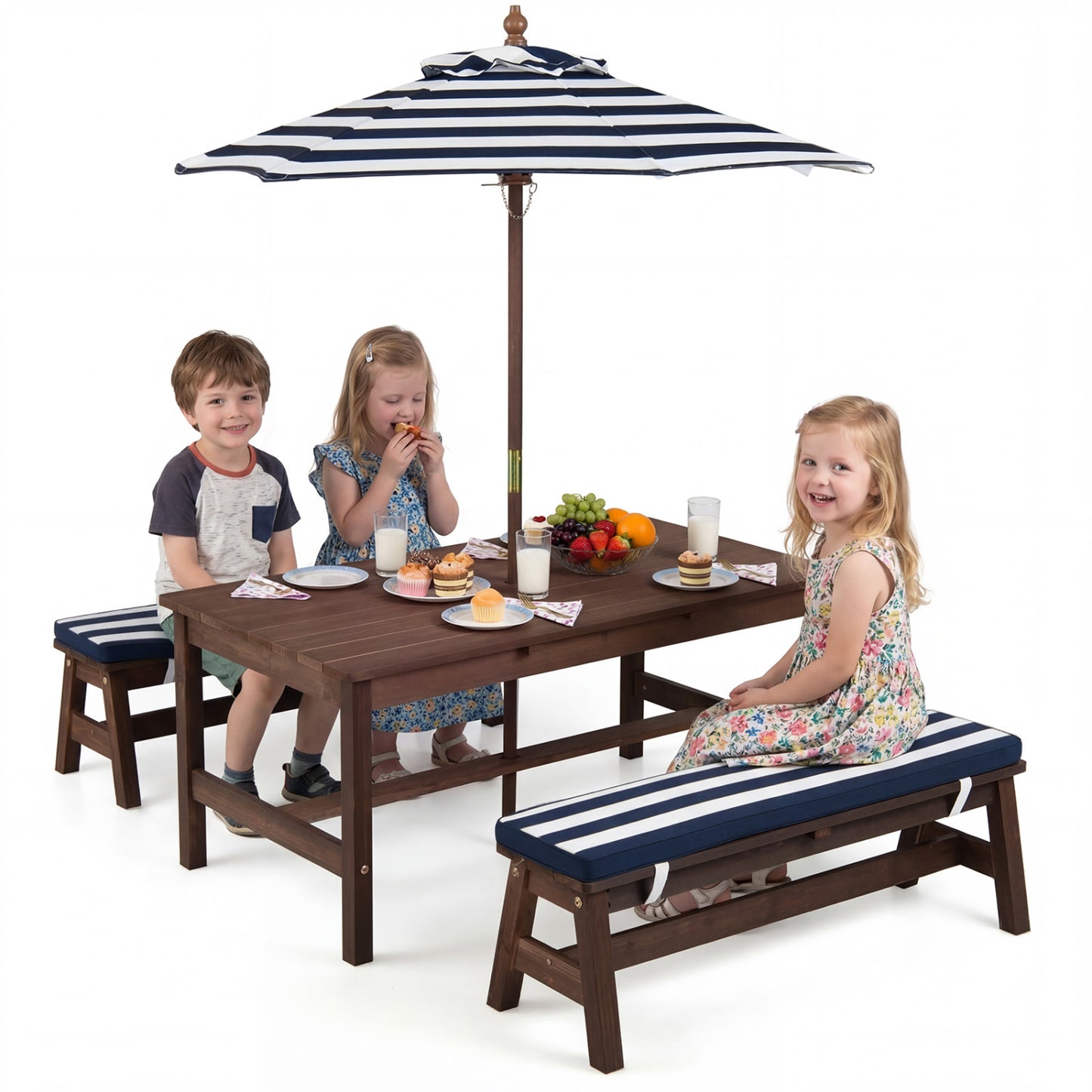 Kids Picnic Table, Outdoor Wooden, Removable Umbrella And Cushions Kids Table & Chair Sets at Gallery Canada