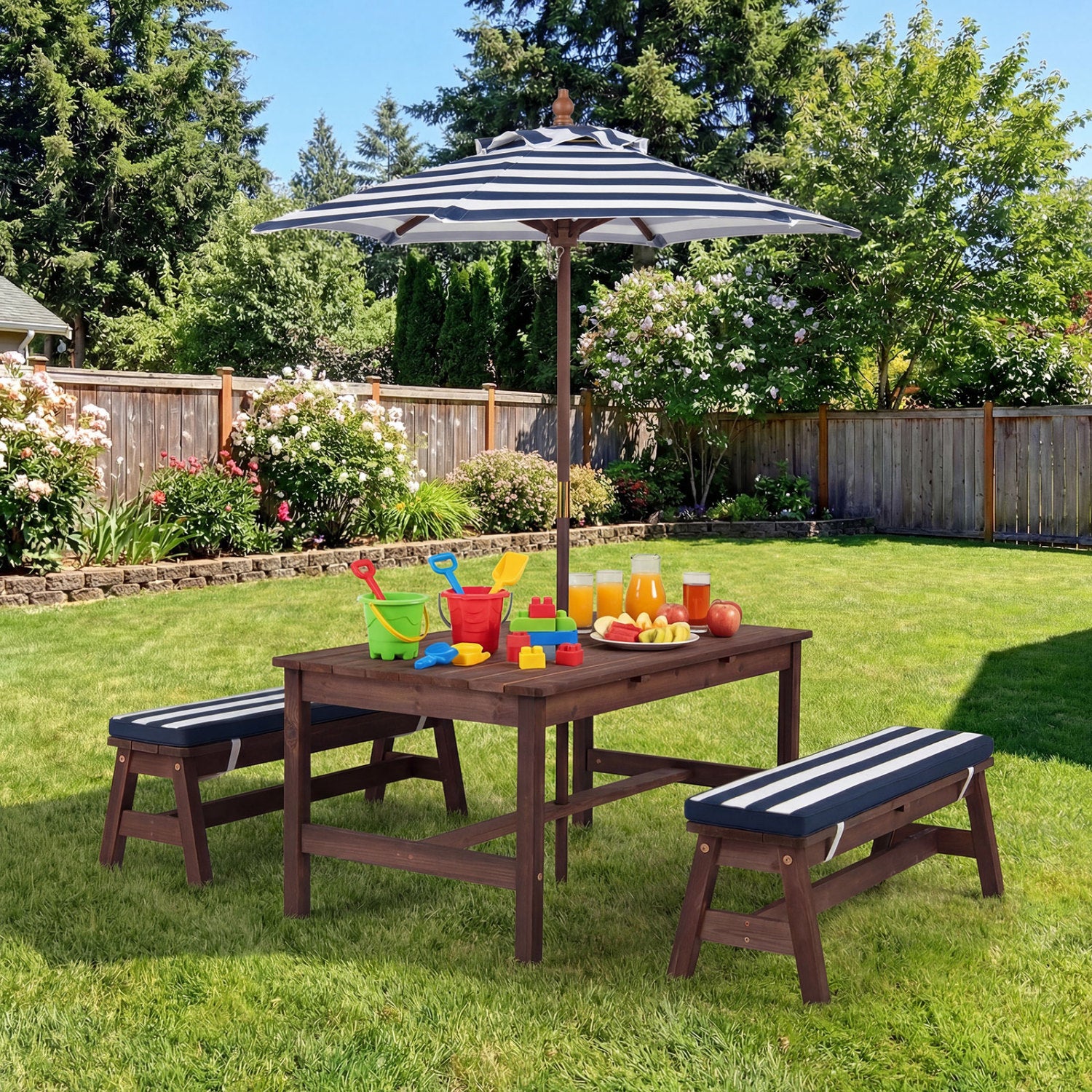 Kids Picnic Table, Outdoor Wooden, Removable Umbrella And Cushions Kids Table & Chair Sets at Gallery Canada