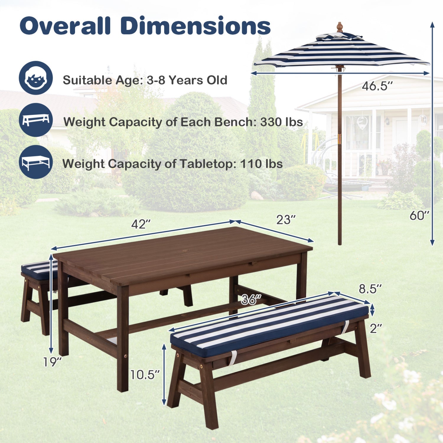 Kids Picnic Table, Outdoor Wooden, Removable Umbrella And Cushions Kids Table & Chair Sets at Gallery Canada