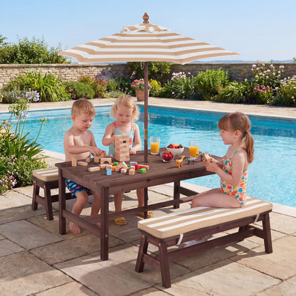 Outdoor Wooden Kids Picnic Table, Removable Umbrella, Cushions, Coffee Kids Table & Chair Sets at Gallery Canada