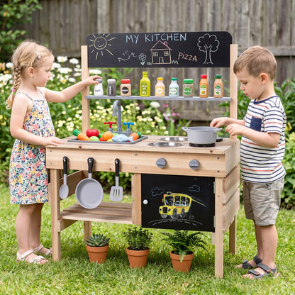Outdoor Wooden Mud Kitchen for Kids with Sink and Stoves, Natural Play Kitchen Sets at Gallery Canada