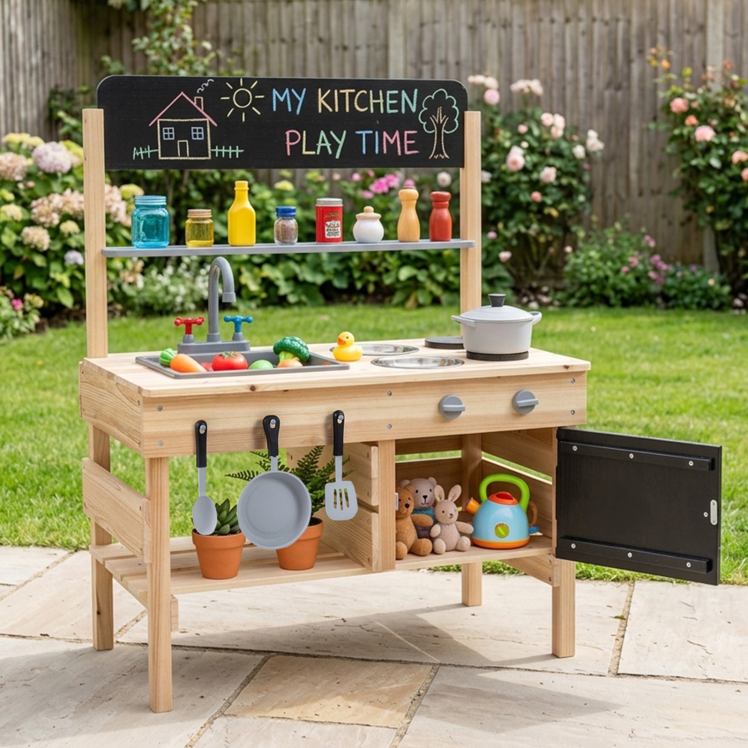 Outdoor Wooden Mud Kitchen for Kids with Sink and Stoves, Natural Play Kitchen Sets at Gallery Canada