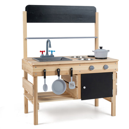 Outdoor Wooden Mud Kitchen for Kids with Sink and Stoves, Natural Play Kitchen Sets at Gallery Canada