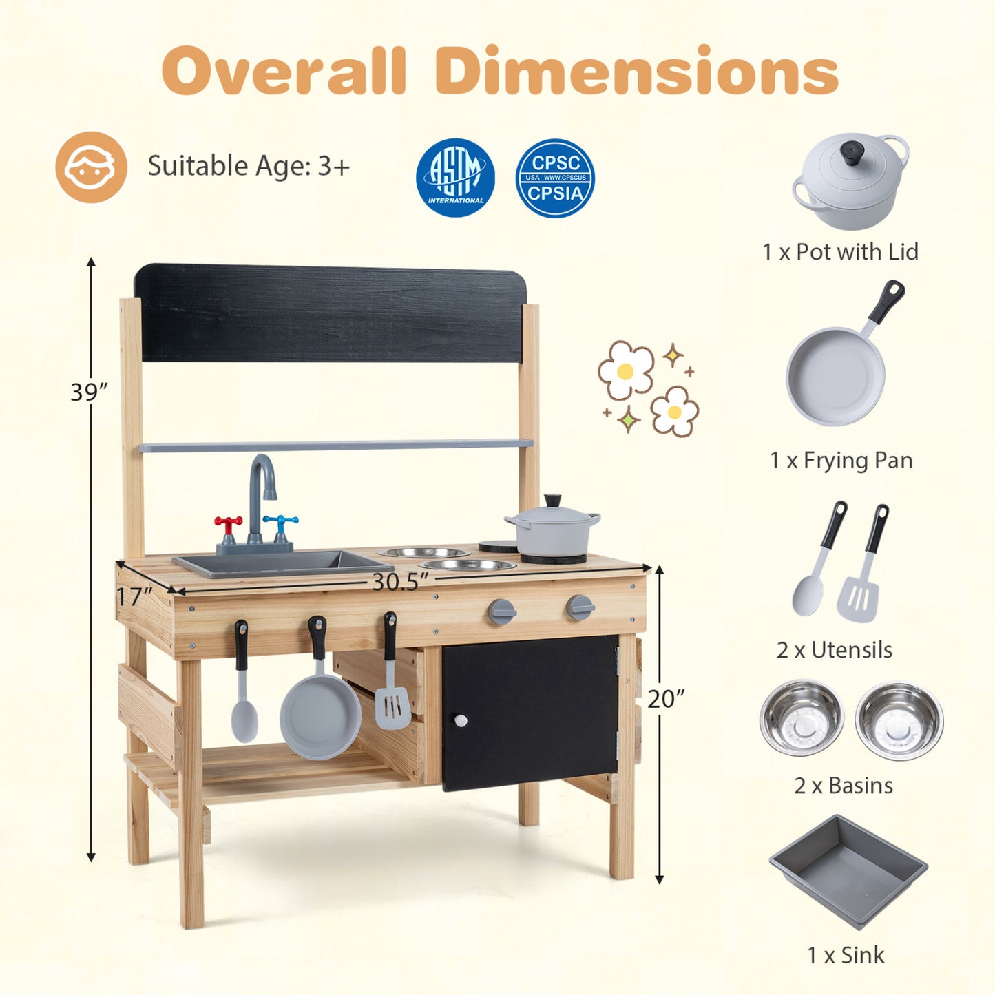 Outdoor Wooden Mud Kitchen for Kids with Sink and Stoves, Natural Play Kitchen Sets at Gallery Canada