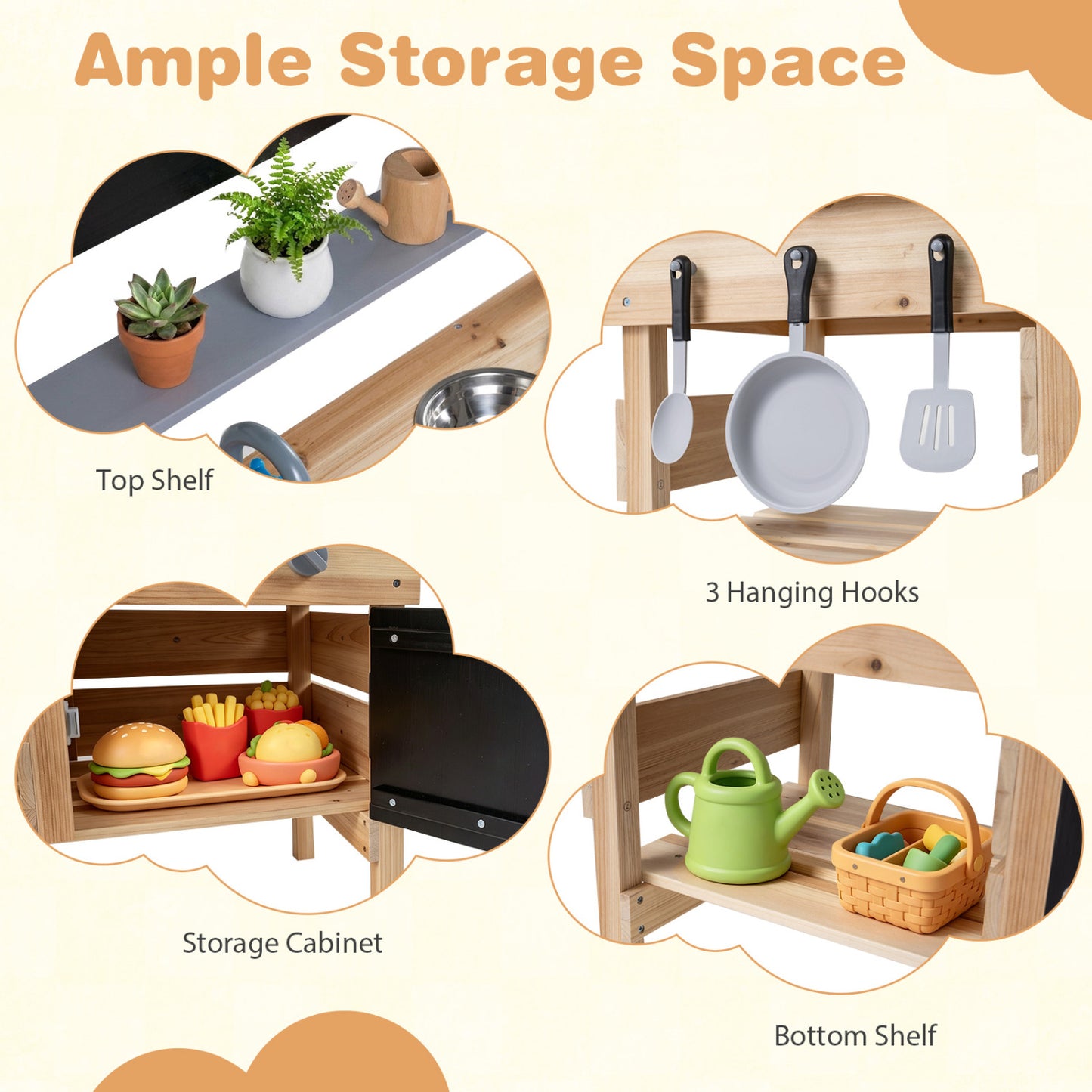 Outdoor Wooden Mud Kitchen for Kids with Sink and Stoves, Natural Play Kitchen Sets at Gallery Canada