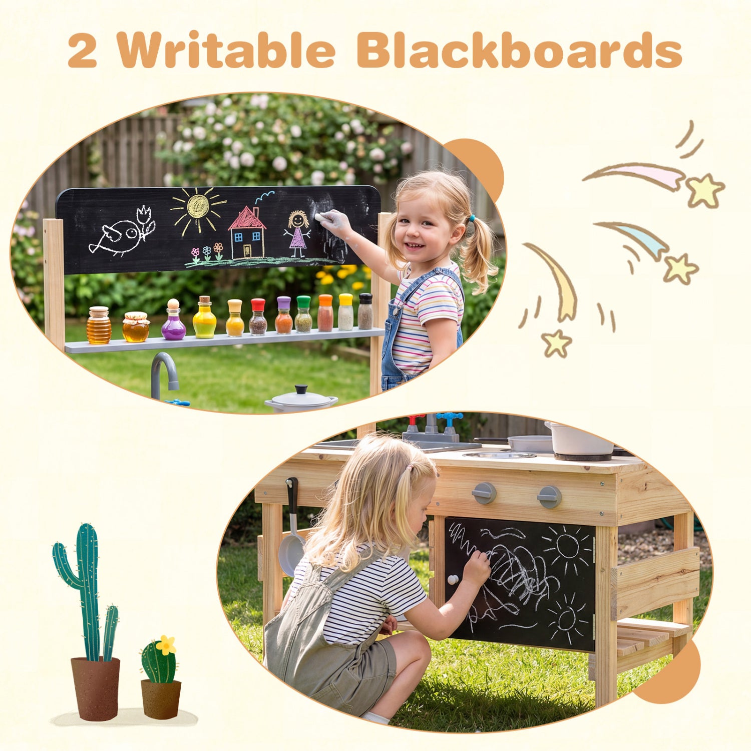 Outdoor Wooden Mud Kitchen for Kids with Sink and Stoves, Natural Play Kitchen Sets at Gallery Canada