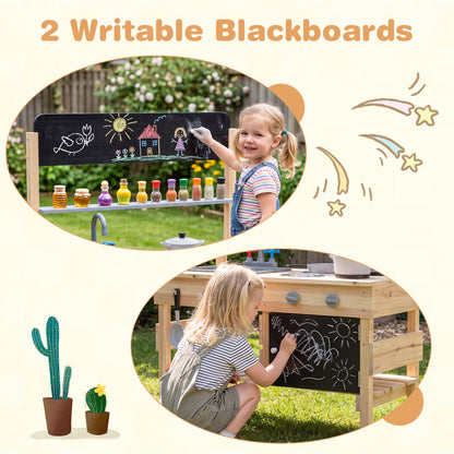 Outdoor Wooden Mud Kitchen for Kids with Sink and Stoves, Natural Play Kitchen Sets at Gallery Canada