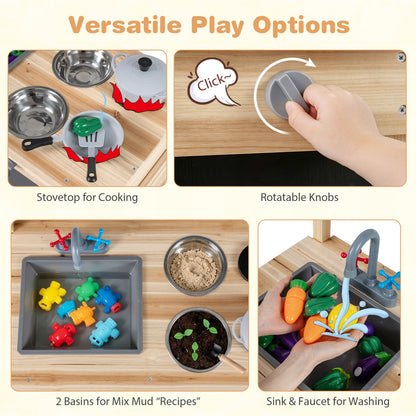 Outdoor Wooden Mud Kitchen for Kids with Sink and Stoves, Natural Play Kitchen Sets at Gallery Canada