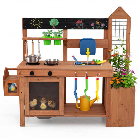 Wooden Mud Kitchen with Planter Box and Sink, Natural Play Kitchen Sets Natural at Gallery Canada