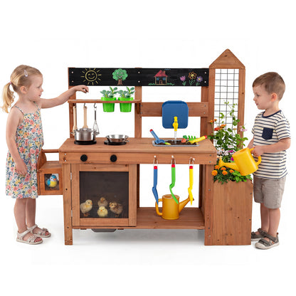 Wooden Mud Kitchen with Planter Box and Sink, Natural