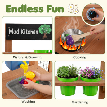 Wooden Mud Kitchen with Planter Box and Sink, Natural
