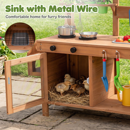Wooden Mud Kitchen with Planter Box and Sink, Natural