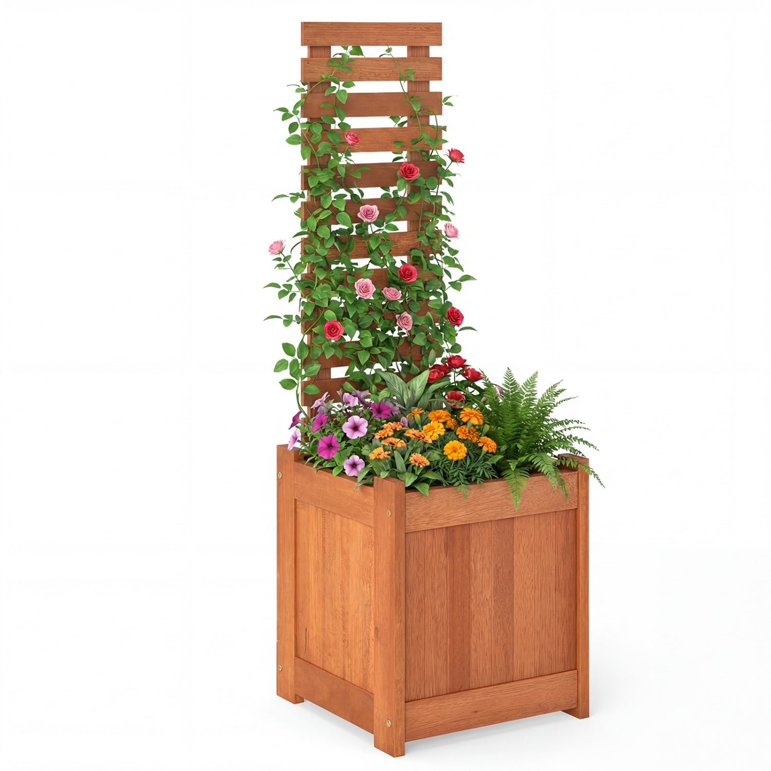 Outdoor Wooden Raised Garden Bed With Trellis, Natural Raised Garden Beds at Gallery Canada