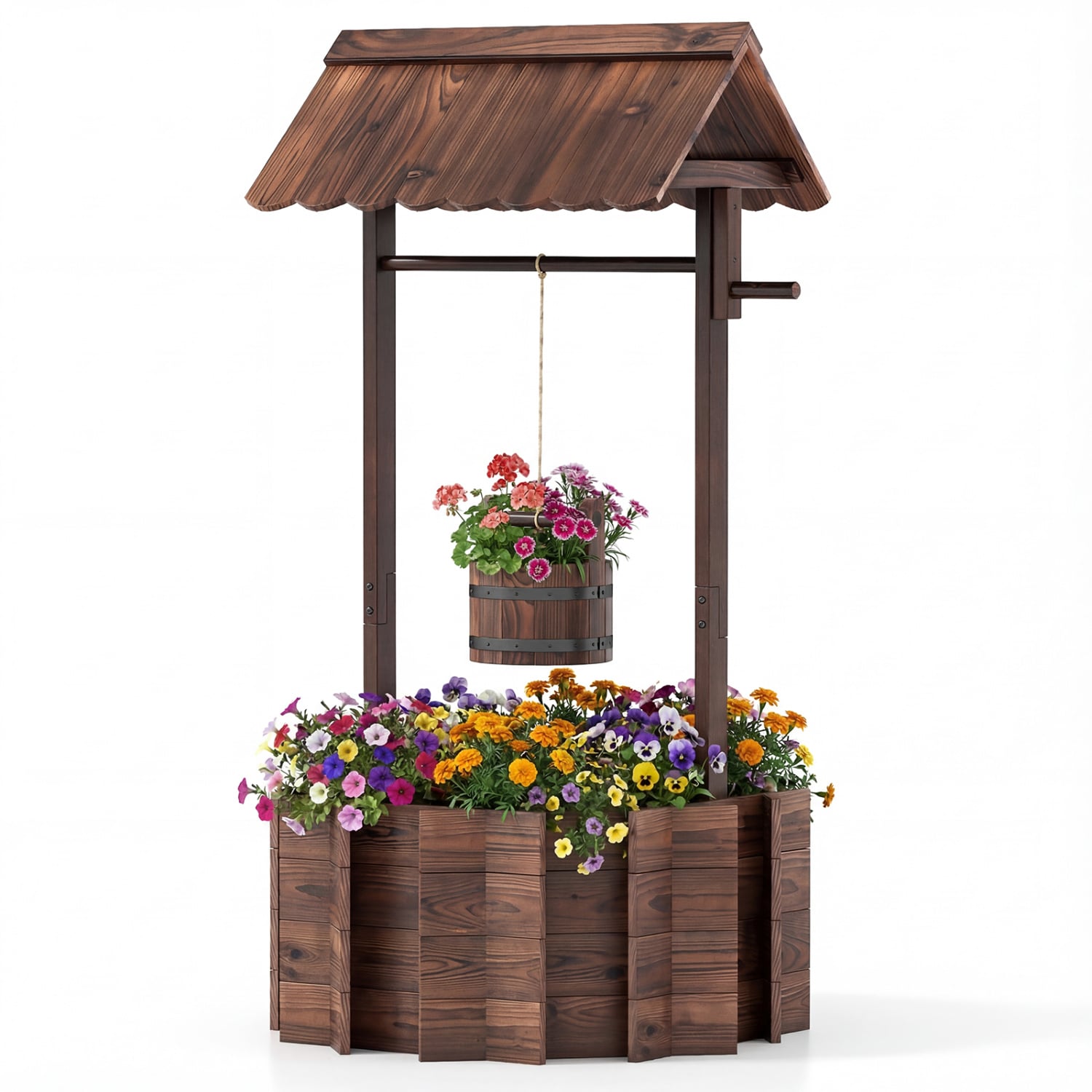 Outdoor Wooden Wishing Well Planter Bucket, Natural Outdoor Decor at Gallery Canada