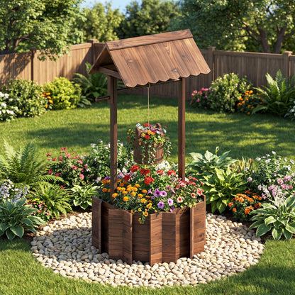 Outdoor Wooden Wishing Well Planter Bucket, Natural Outdoor Decor at Gallery Canada