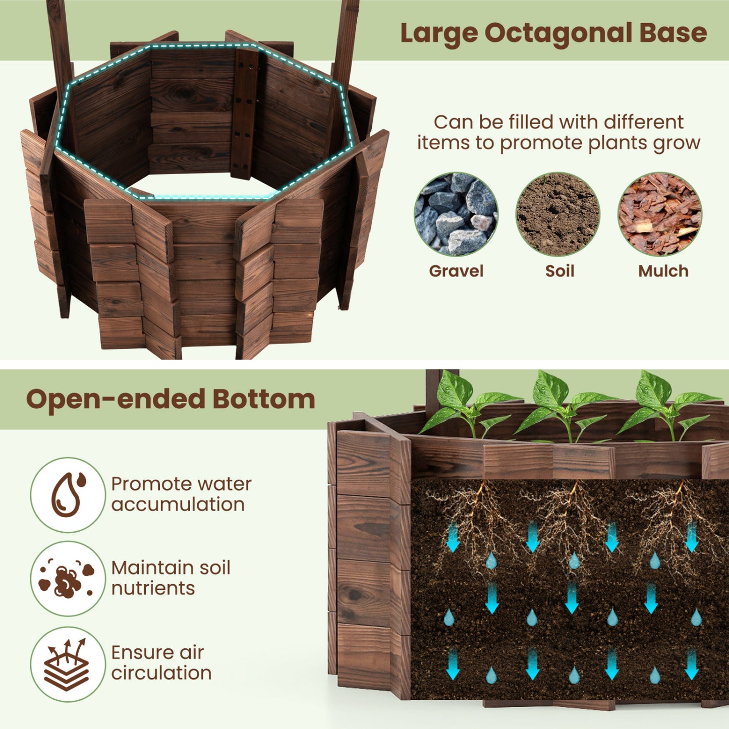 Outdoor Wooden Wishing Well Planter Bucket, Natural Outdoor Decor at Gallery Canada