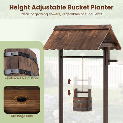 Outdoor Wooden Wishing Well Planter Bucket, Natural Outdoor Decor at Gallery Canada
