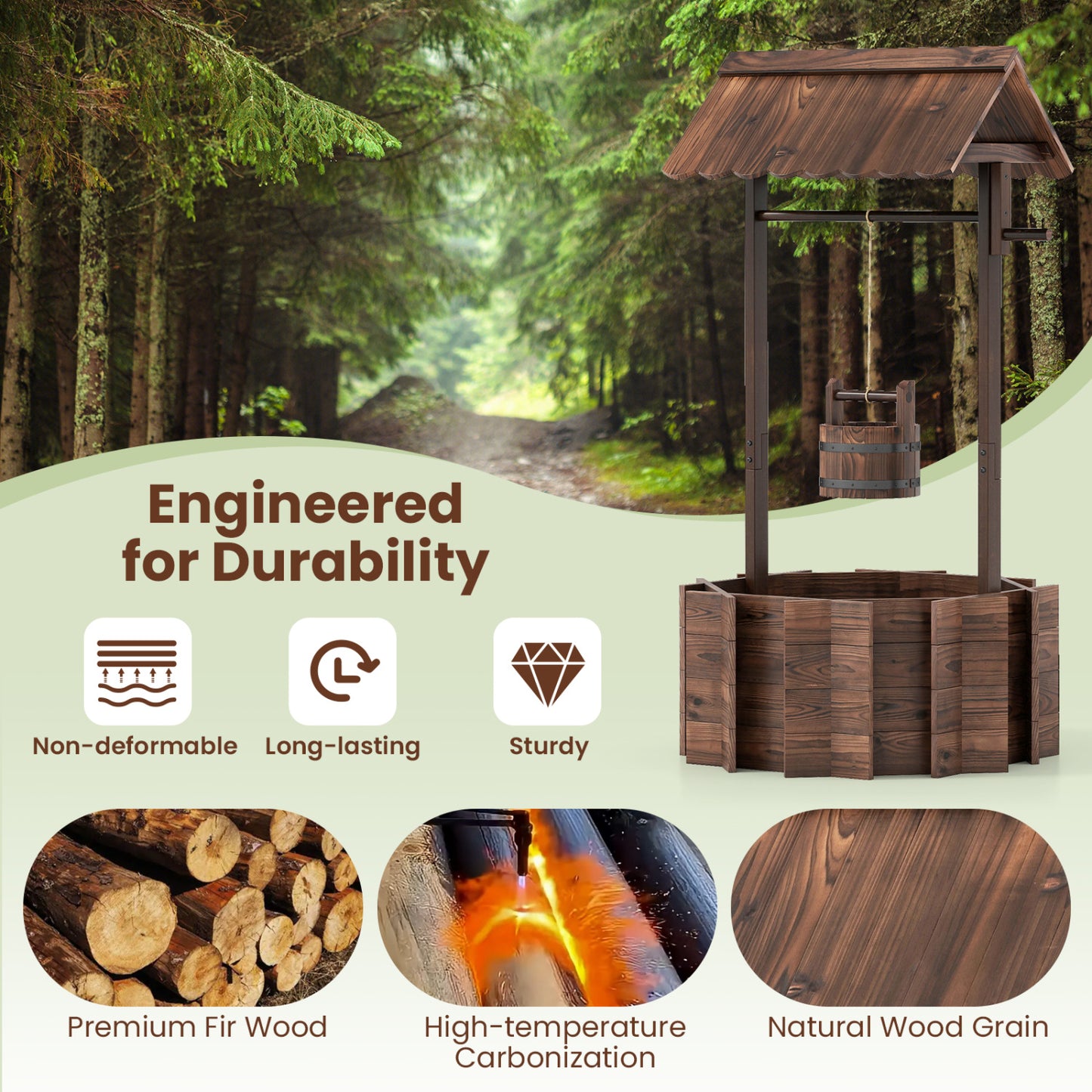 Outdoor Wooden Wishing Well Planter Bucket, Natural Outdoor Decor at Gallery Canada
