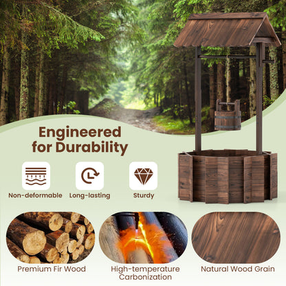 Outdoor Wooden Wishing Well Planter Bucket, Natural Outdoor Decor at Gallery Canada