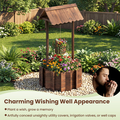 Outdoor Wooden Wishing Well Planter Bucket, Natural Outdoor Decor at Gallery Canada
