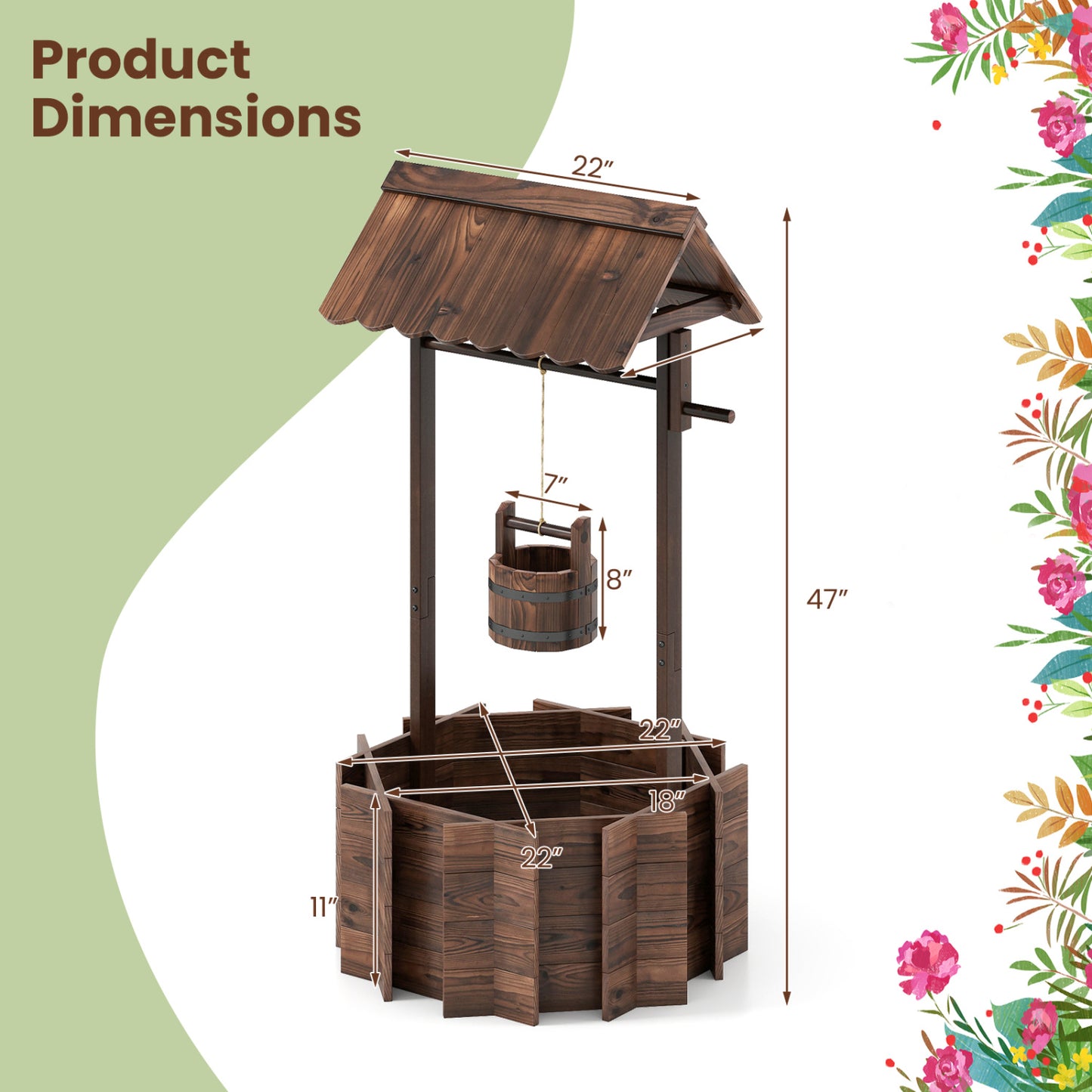 Outdoor Wooden Wishing Well Planter Bucket, Natural Outdoor Decor at Gallery Canada