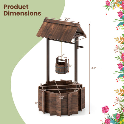 Outdoor Wooden Wishing Well Planter Bucket, Natural Outdoor Decor at Gallery Canada
