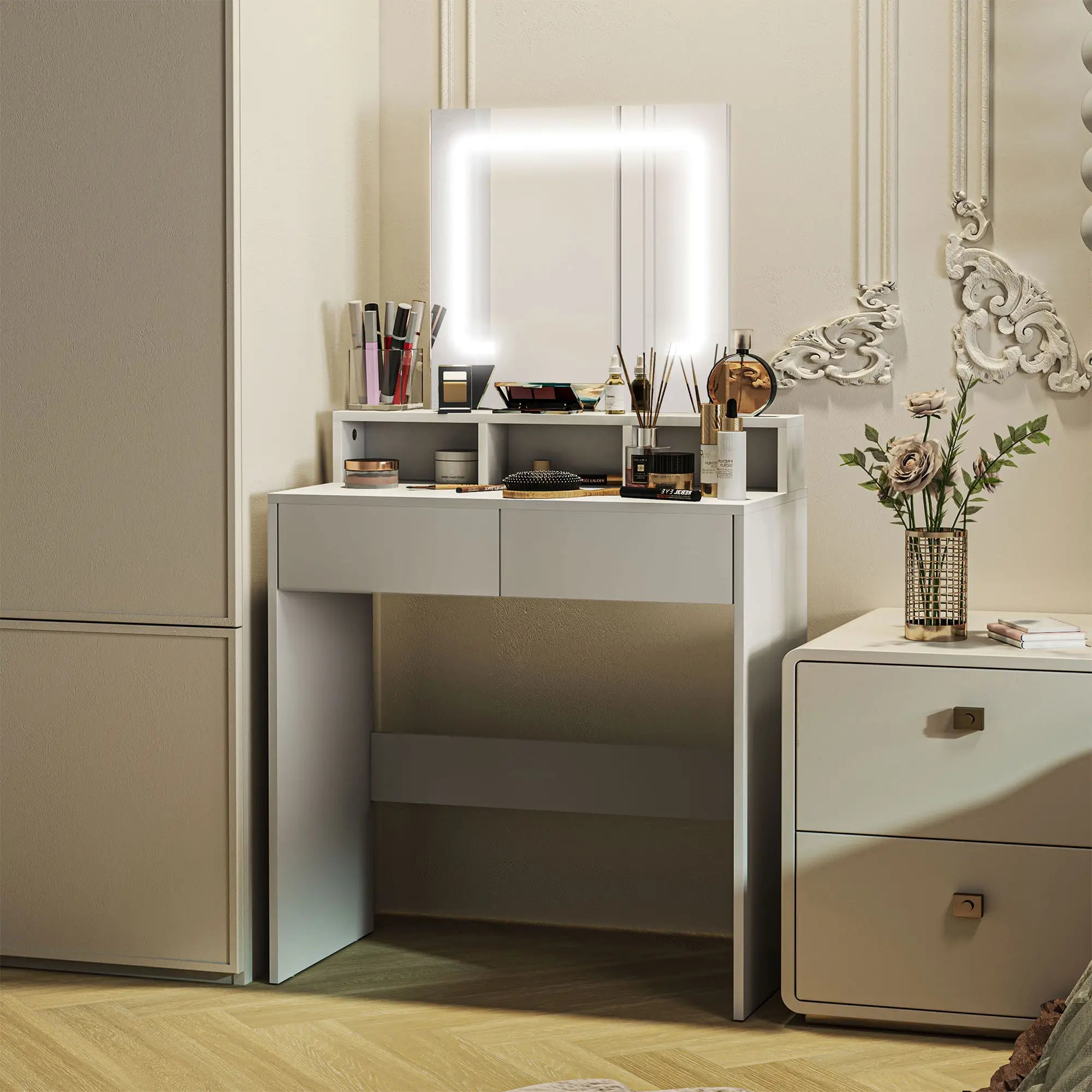 Makeup Vanity Desk with Mirror, LED Lights, Drawers, White Dressing & Vanity Tables at Gallery Canada