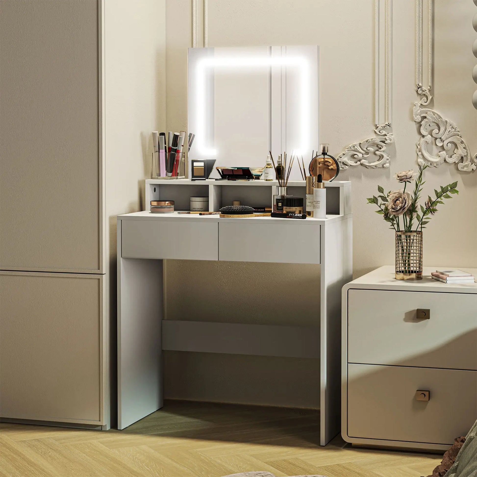 Makeup Vanity Desk with Mirror, LED Lights, Drawers, White Dressing & Vanity Tables at Gallery Canada