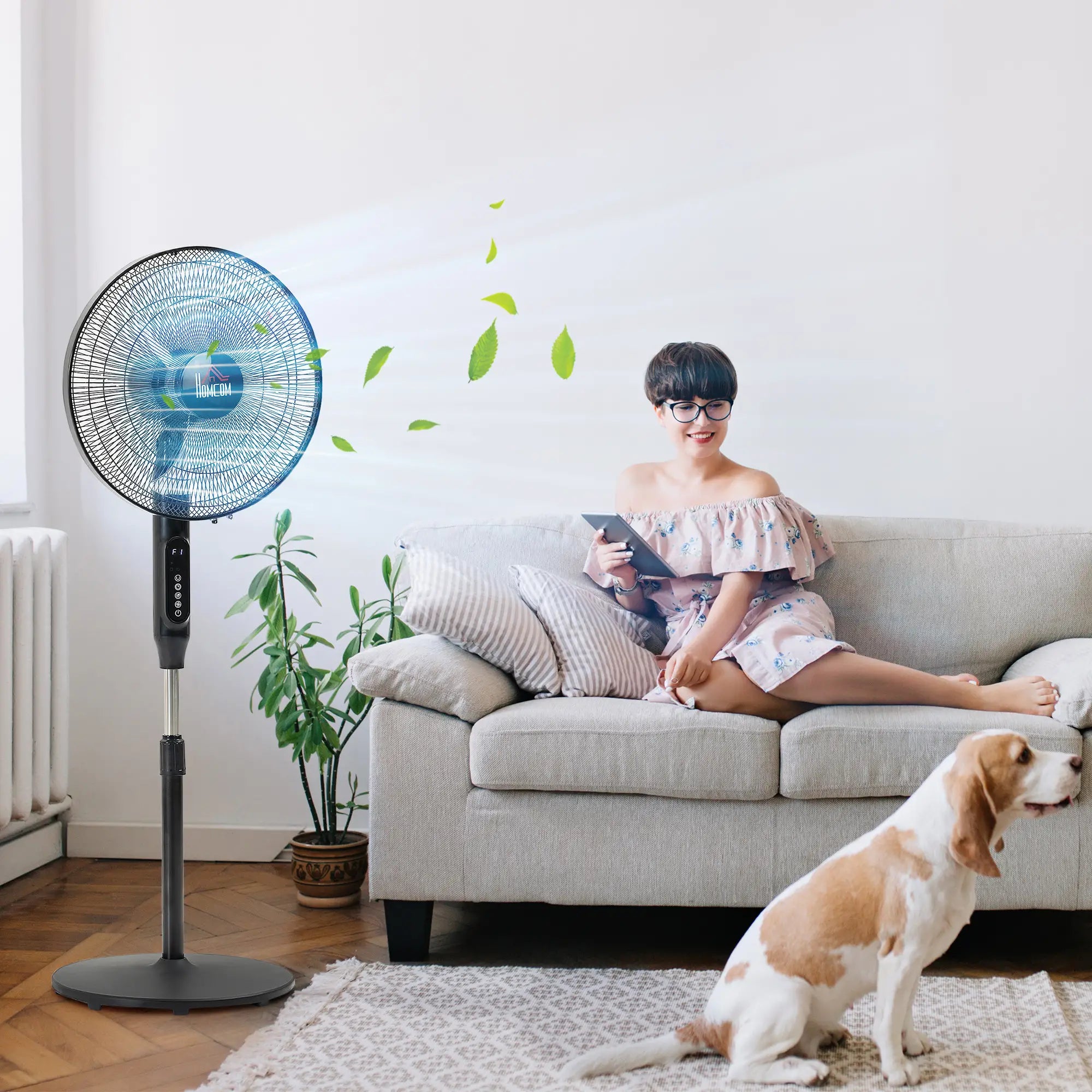 Standing Floor Fan with Remote, Tall Pedestal Electric Fan, Black Stand Fans at Gallery Canada