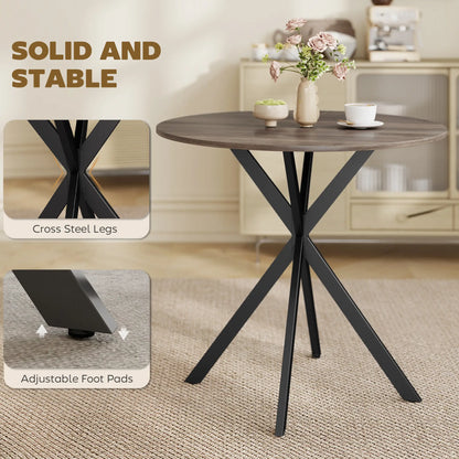 31.5" Industrial Round Dining Table, Distressed Dark Brown, Dark Brown Dining Tables at Gallery Canada
