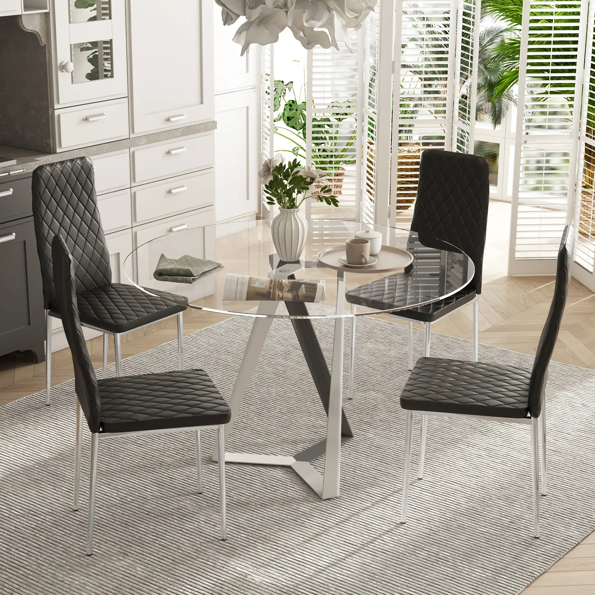 Kitchen Chairs Set of 4, Faux Leather Upholstery, Steel Legs, Black Dining Chairs at Gallery Canada
