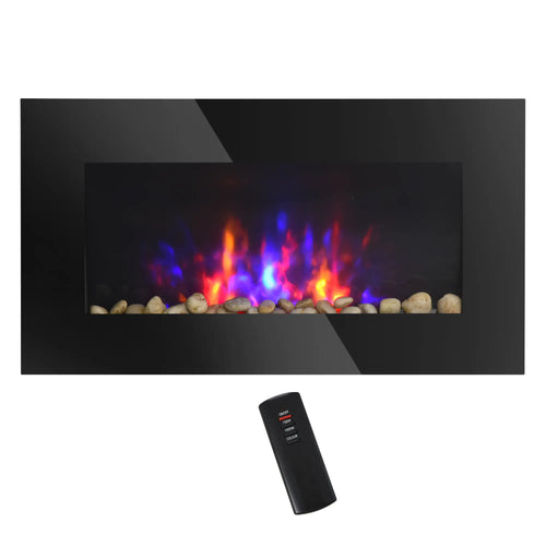 Wall Mounted Fireplace, 28.5 Inch Electric, LED Flame Effect, 7 Colors, Black