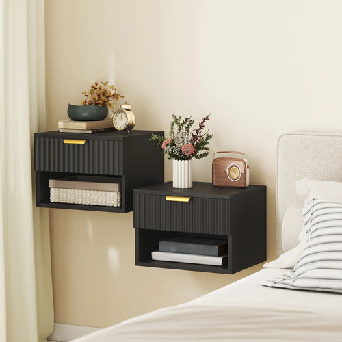 Floating Nightstands, Wall Mounted Bedside Tables Set of 2, Black