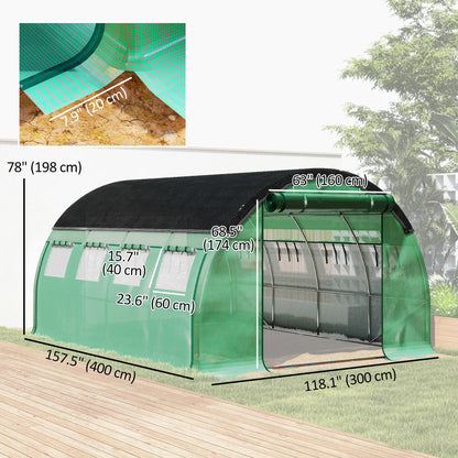 Walk-in Tunnel Greenhouse, 10' x 13' x 6.5', Mesh Sidewalls, 2 Doors, Green