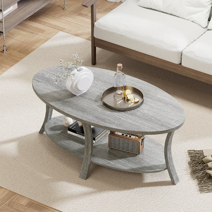 Oval Coffee Table 2-Tier Center Table with Storage Shelf, Gray Coffee Tables at Gallery Canada