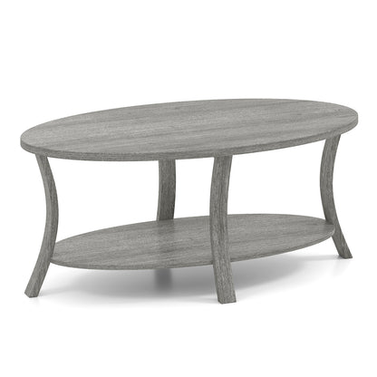 Oval Coffee Table 2-Tier Center Table with Storage Shelf, Gray Coffee Tables at Gallery Canada