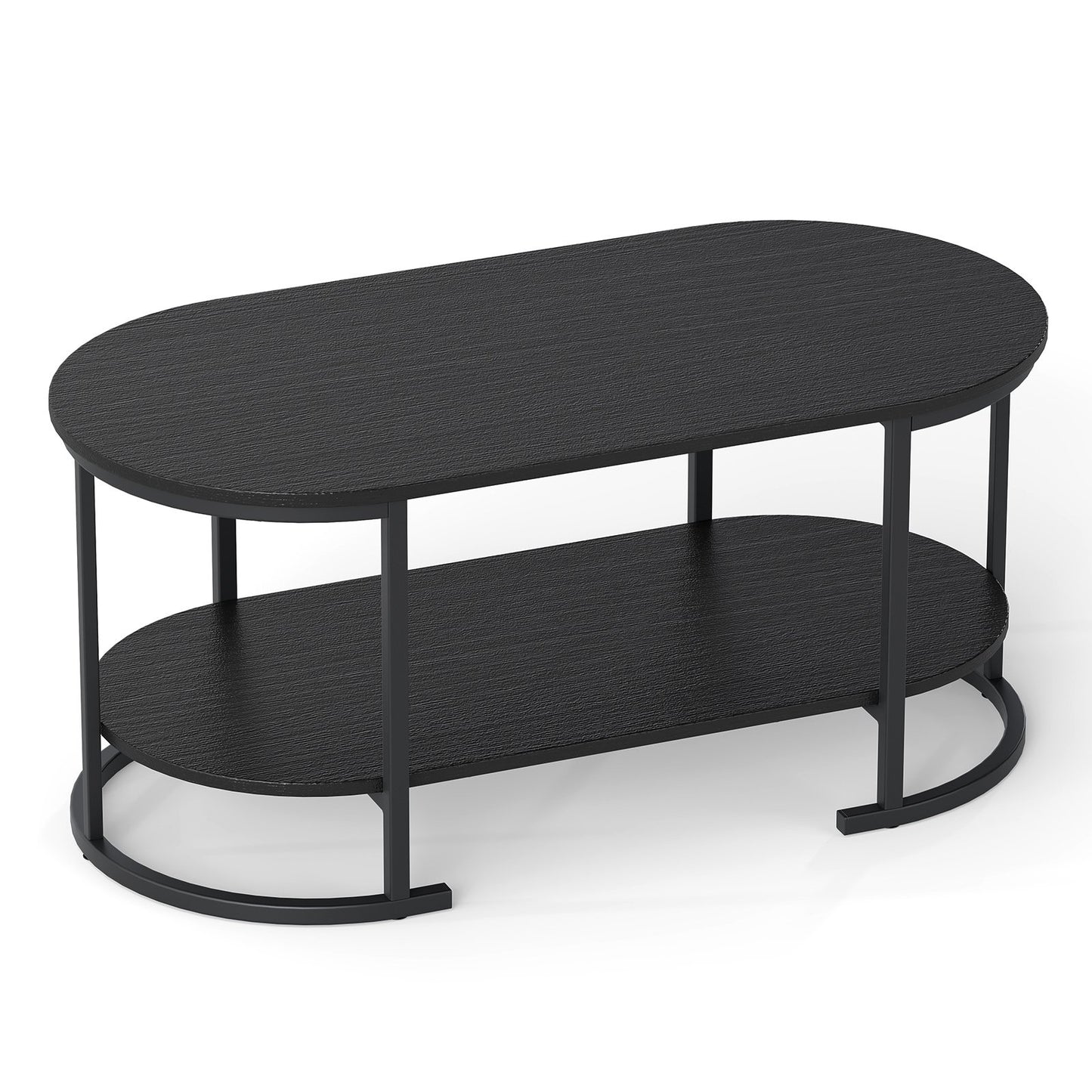 Oval Coffee Table 2-Tier Wooden Accent Table with Spacious Tabletop and Open Storage Shelf, Black Coffee Tables Black at Gallery Canada
