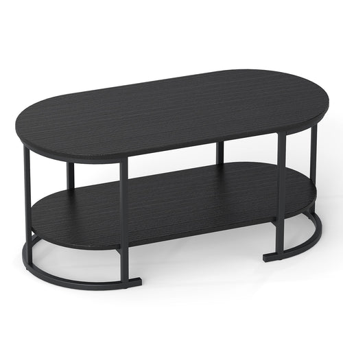 Oval Coffee Table, 2-Tier Wooden Accent, Black