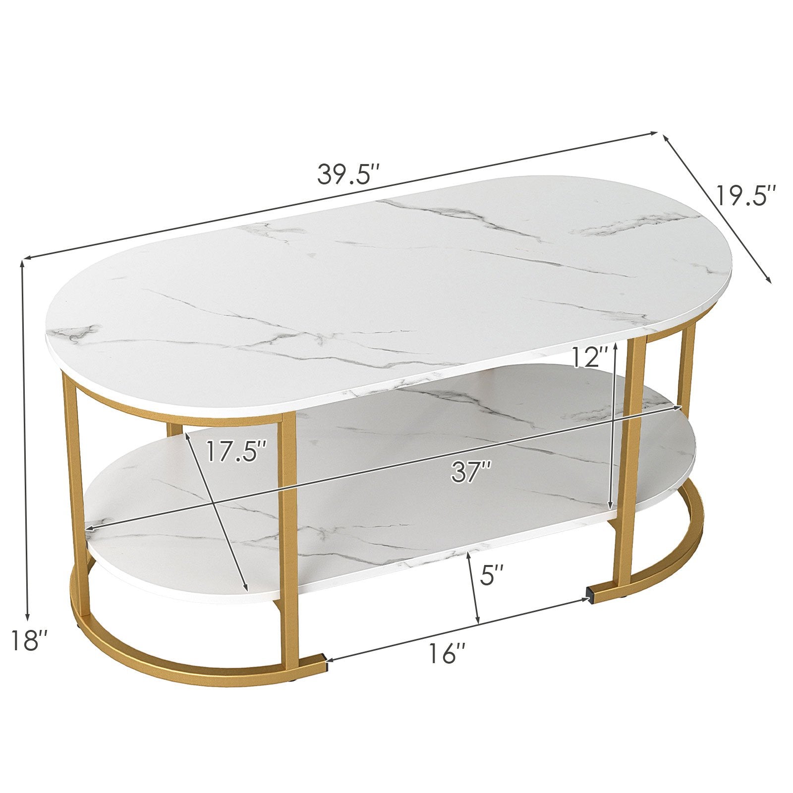 Oval Coffee Table 2-Tier Wooden Accent Table with Spacious Tabletop and Open Storage Shelf, White Coffee Tables at Gallery Canada