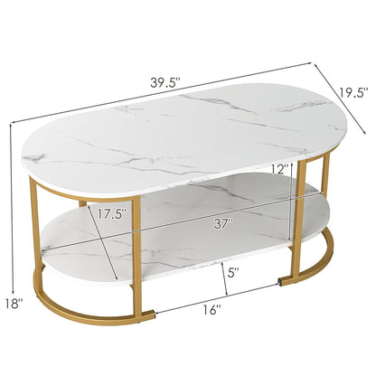 Oval Coffee Table 2-Tier Wooden Accent Table with Spacious Tabletop and Open Storage Shelf, White Coffee Tables at Gallery Canada