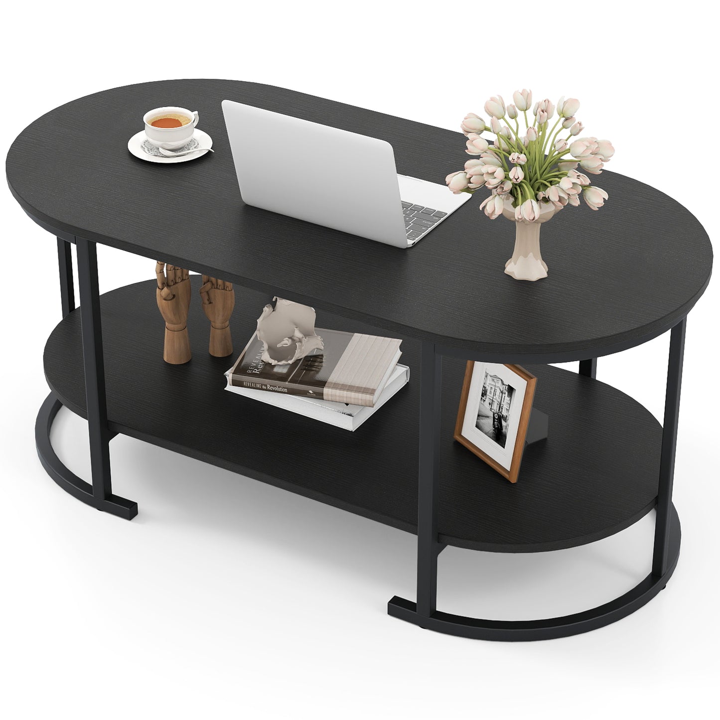 Oval Coffee Table, 2-Tier Wooden Accent, Black Coffee Tables at Gallery Canada